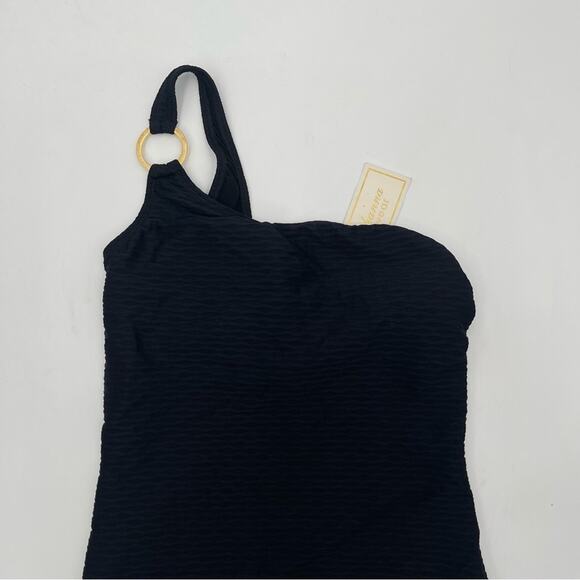 SHOSHANNA Swimsuit One Piece One Shoulder Black Tide Jacquard Textured NWT SZ 6 - Picture 11 of 14